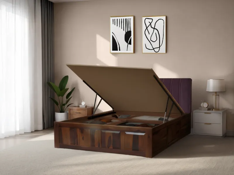 Regal Queen Hydraulic Storage Bed Bed in Chocolate Leatherite